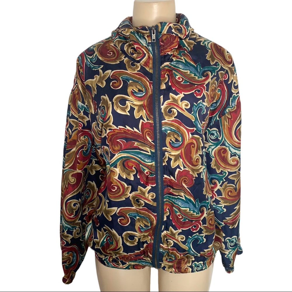 VTG π―% Silk Paisley Sport Coat Light-Weight Bomber Jacket Swirl Pattern - Picture 3 of 6